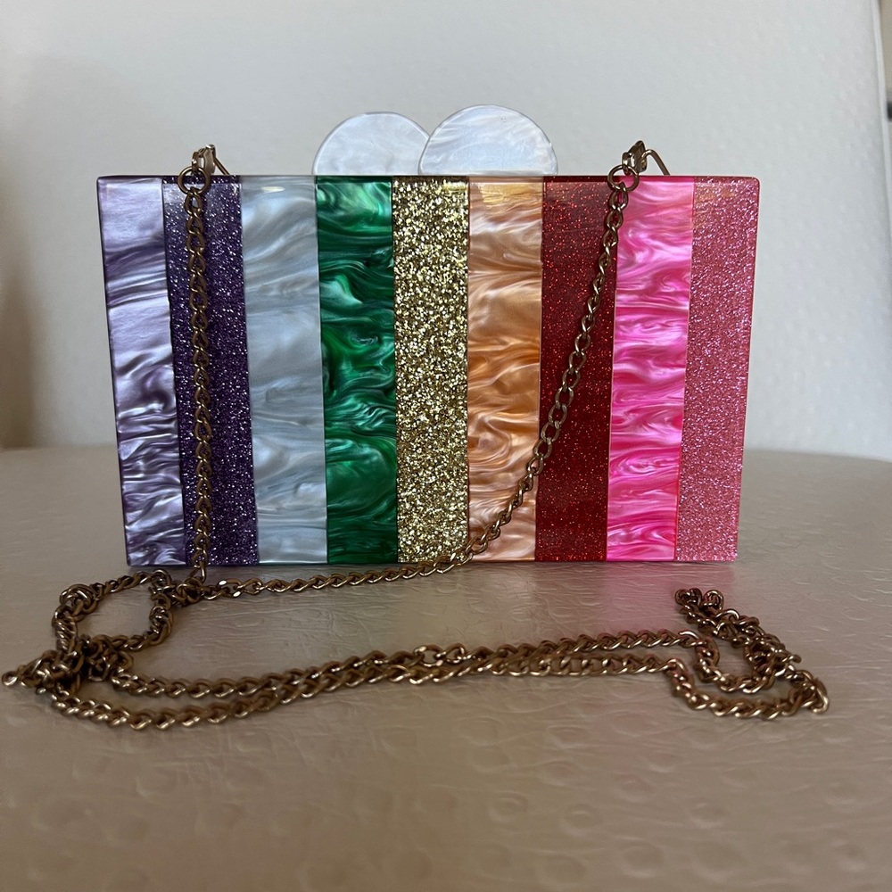 Bari Lynn Acrylic Clutch - multicolor with removable chain